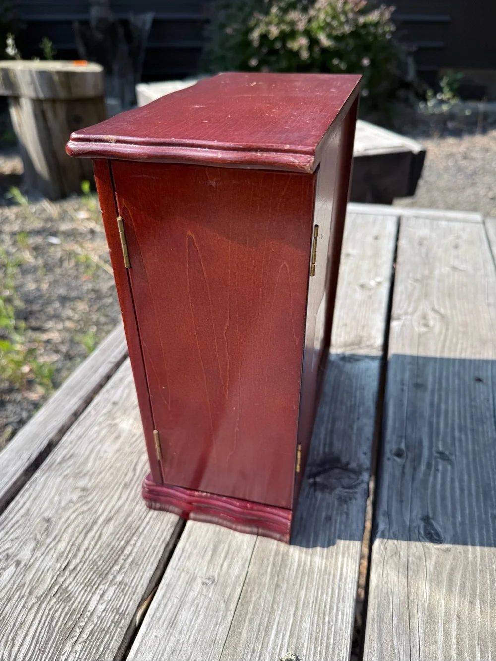 Mahogany Red Wooden Jewelry Armoire Cabinet with Etched Glass